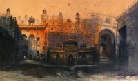 A. Q. Arif, 24 x 42 Inch, Oil on Canvas, Cityscape Painting, AC-AQ-205